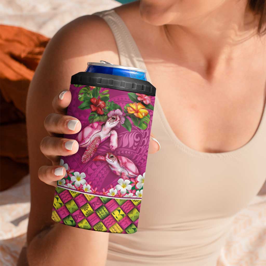 Hawaiian Lei Turtle and Plumeria 4 in 1 Can Cooler Tumbler Polynerian Art Tattoo-Plum Pink Color LT03 - Polynesian Pride