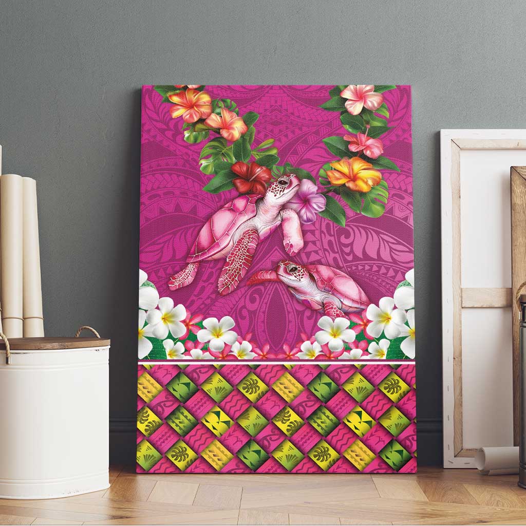 Hawaiian Lei Turtle and Plumeria Canvas Wall Art Polynerian Art Tattoo-Plum Pink Color