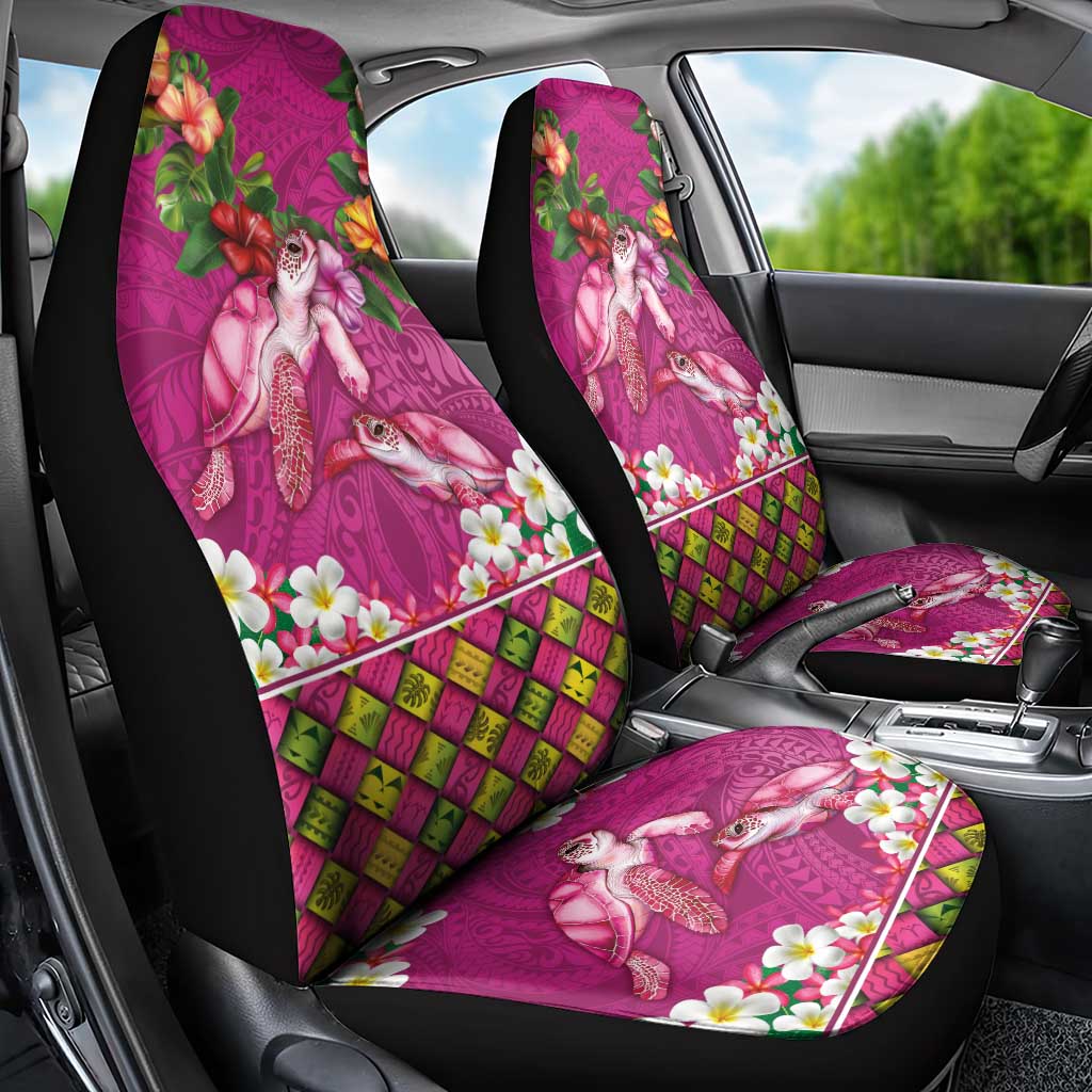 Hawaiian Lei Turtle and Plumeria Car Seat Cover Polynerian Art Tattoo-Plum Pink Color LT03 - Polynesian Pride
