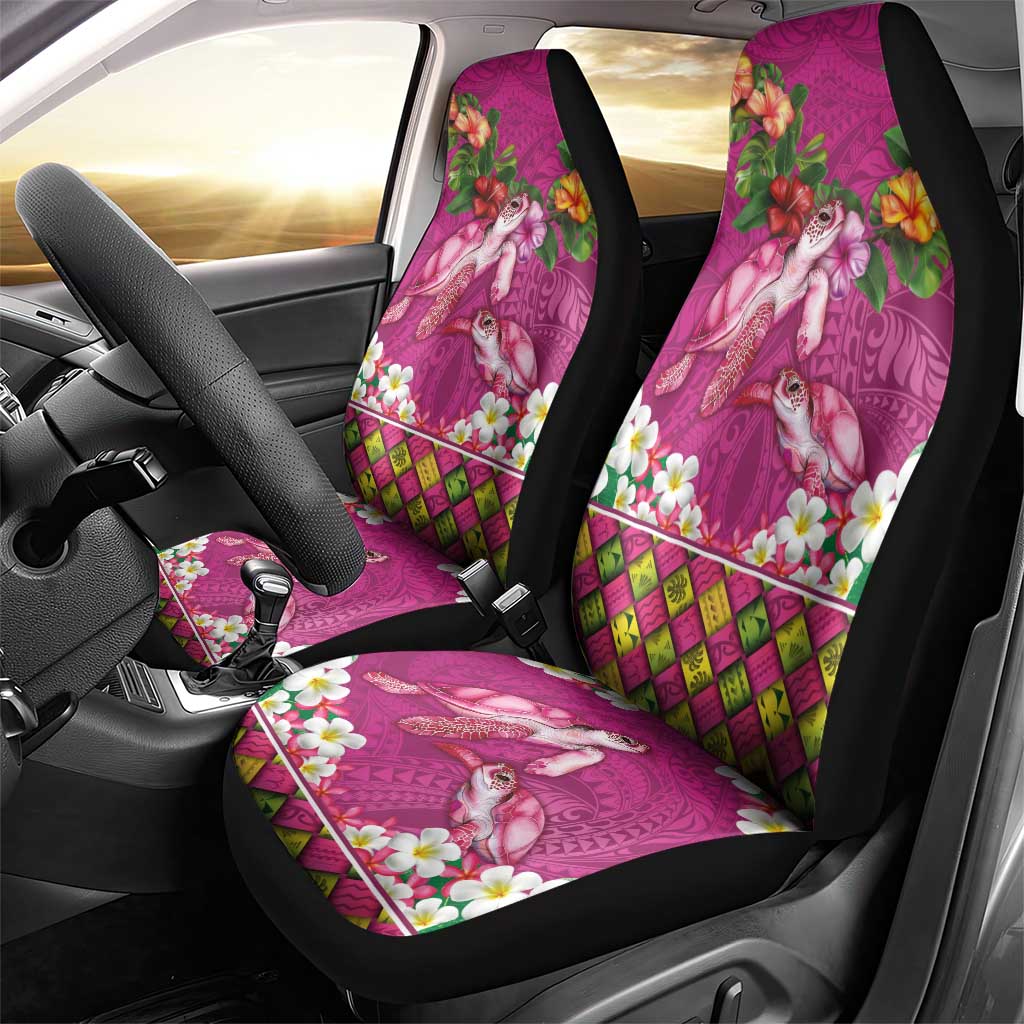 Hawaiian Lei Turtle and Plumeria Car Seat Cover Polynerian Art Tattoo-Plum Pink Color LT03 - Polynesian Pride