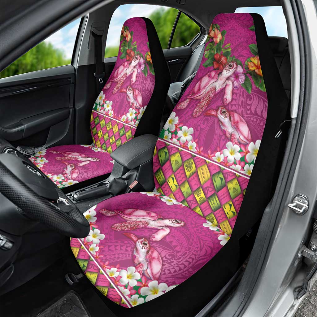 Hawaiian Lei Turtle and Plumeria Car Seat Cover Polynerian Art Tattoo-Plum Pink Color LT03 - Polynesian Pride