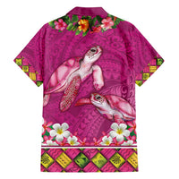 Hawaiian Lei Turtle and Plumeria Family Matching Long Sleeve Bodycon Dress and Hawaiian Shirt Polynerian Art Tattoo-Plum Pink Color LT03 - Polynesian Pride