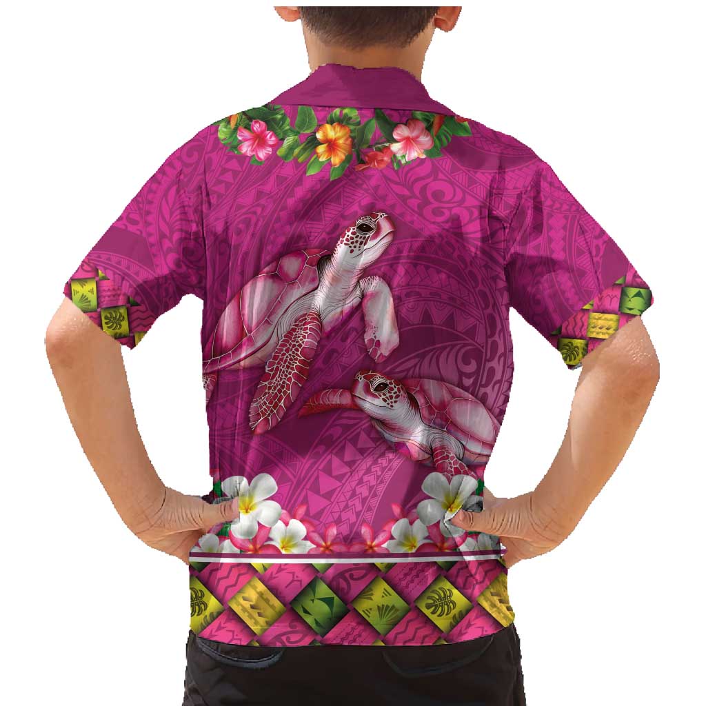 Hawaiian Lei Turtle and Plumeria Family Matching Mermaid Dress and Hawaiian Shirt Polynerian Art Tattoo-Plum Pink Color LT03 - Polynesian Pride