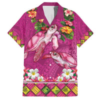 Hawaiian Lei Turtle and Plumeria Family Matching Puletasi and Hawaiian Shirt Polynerian Art Tattoo-Plum Pink Color LT03 Dad's Shirt - Short Sleeve Pink - Polynesian Pride