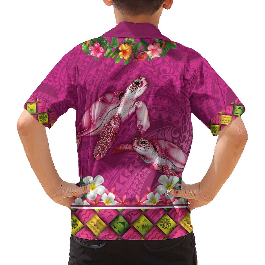 Hawaiian Lei Turtle and Plumeria Family Matching Short Sleeve Bodycon Dress and Hawaiian Shirt Polynerian Art Tattoo-Plum Pink Color LT03 - Polynesian Pride