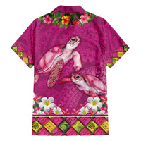 Hawaiian Lei Turtle and Plumeria Family Matching Short Sleeve Bodycon Dress and Hawaiian Shirt Polynerian Art Tattoo-Plum Pink Color LT03 - Polynesian Pride