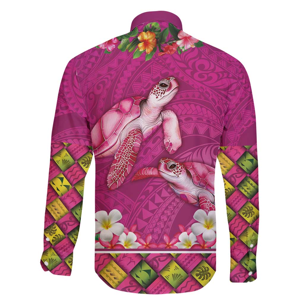 Hawaiian Lei Turtle and Plumeria Family Matching Tank Maxi Dress and Hawaiian Shirt Polynerian Art Tattoo-Plum Pink Color LT03 - Polynesian Pride