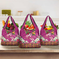 Hawaiian Lei Turtle and Plumeria Grocery Bag Polynerian Art Tattoo-Plum Pink Color