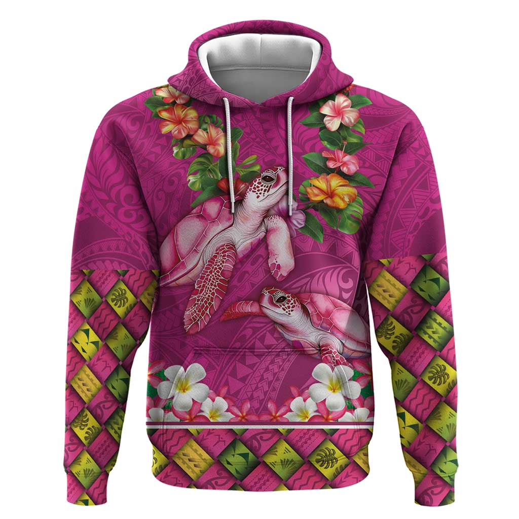 Hawaiian Lei Turtle and Plumeria Hoodie Polynerian Art Tattoo-Plum Pink Color LT03 Pullover Hoodie Pink - Polynesian Pride