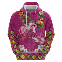 Hawaiian Lei Turtle and Plumeria Hoodie Polynerian Art Tattoo-Plum Pink Color LT03 - Polynesian Pride