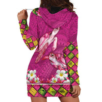 Hawaiian Lei Turtle and Plumeria Hoodie Dress Polynerian Art Tattoo-Plum Pink Color LT03 - Polynesian Pride