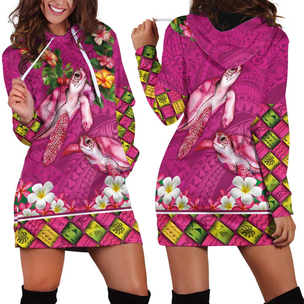 Hawaiian Lei Turtle and Plumeria Hoodie Dress Polynerian Art Tattoo-Plum Pink Color LT03 - Polynesian Pride