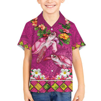 Hawaiian Lei Turtle and Plumeria Kid Hawaiian Shirt Polynerian Art Tattoo-Plum Pink Color LT03 Kid Pink - Polynesian Pride