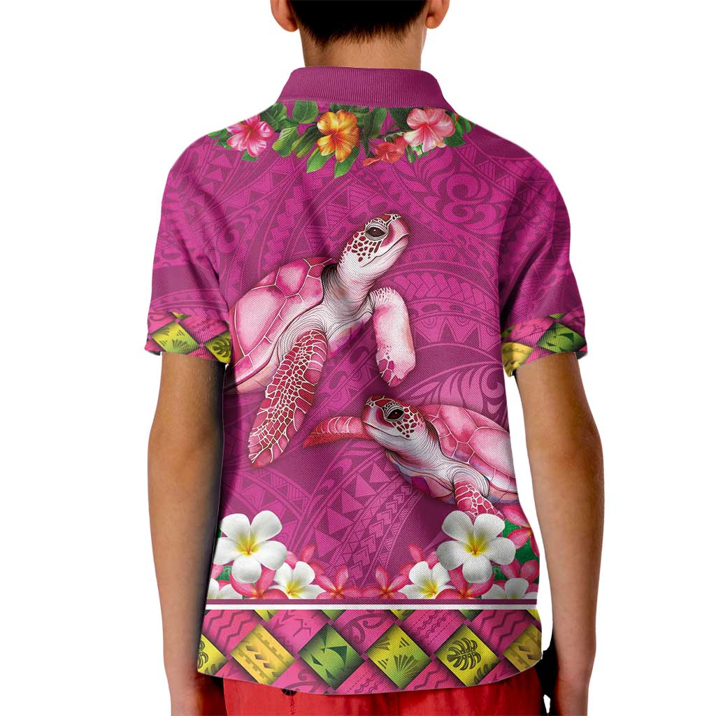 Hawaiian Lei Turtle and Plumeria Kid Polo Shirt Polynerian Art Tattoo-Plum Pink Color LT03 - Polynesian Pride