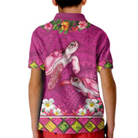 Hawaiian Lei Turtle and Plumeria Kid Polo Shirt Polynerian Art Tattoo-Plum Pink Color LT03 - Polynesian Pride