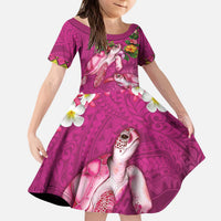 Hawaiian Lei Turtle and Plumeria Kid Short Sleeve Dress Polynerian Art Tattoo-Plum Pink Color LT03 KID Pink - Polynesian Pride
