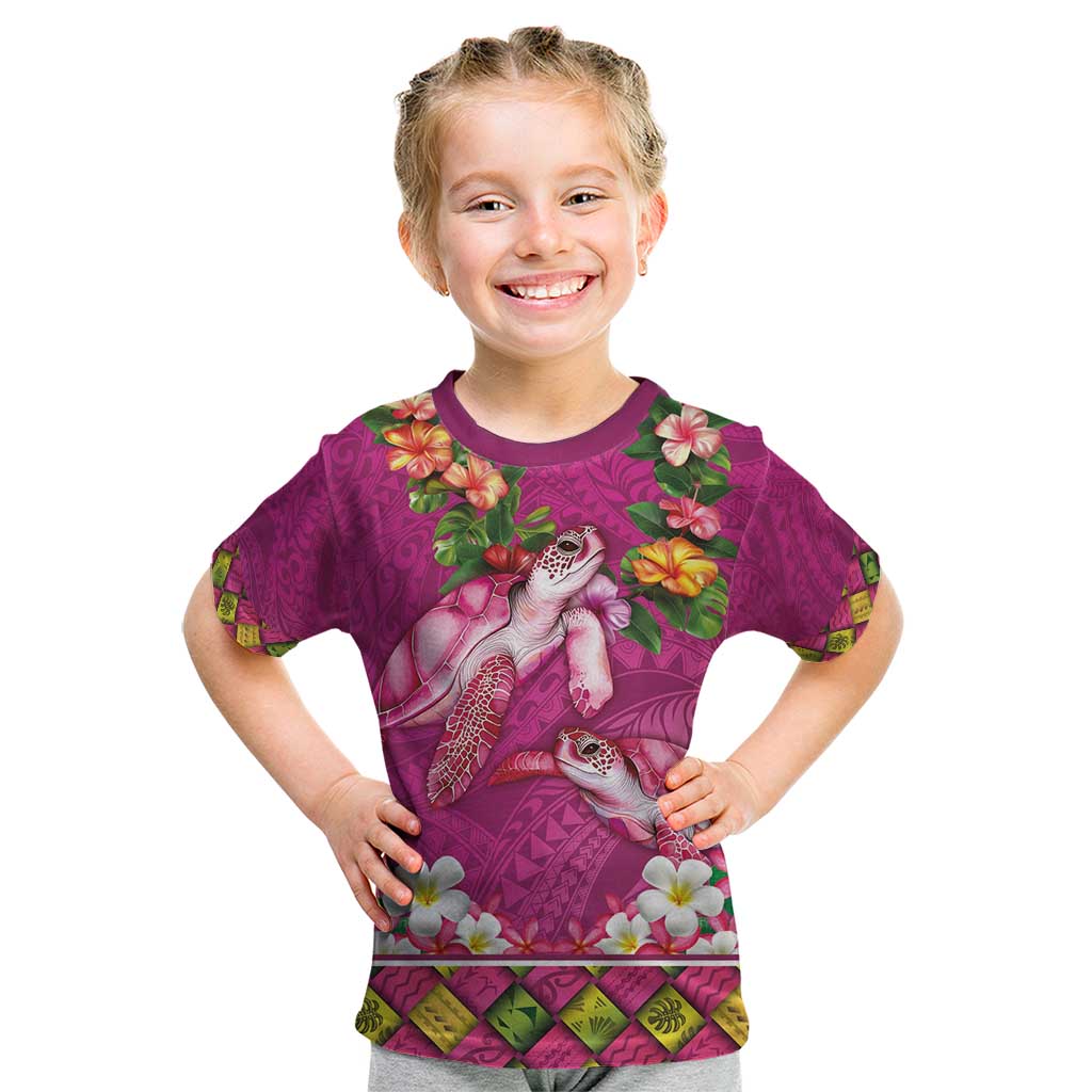 Hawaiian Lei Turtle and Plumeria Kid T Shirt Polynerian Art Tattoo-Plum Pink Color LT03 Pink - Polynesian Pride