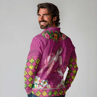 Hawaiian Lei Turtle and Plumeria Long Sleeve Polo Shirt Polynerian Art Tattoo-Plum Pink Color LT03 - Polynesian Pride
