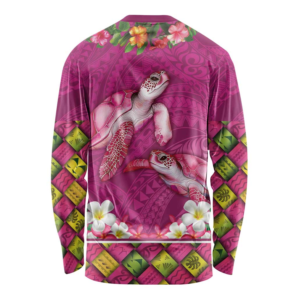 Hawaiian Lei Turtle and Plumeria Long Sleeve Shirt Polynerian Art Tattoo-Plum Pink Color LT03 - Polynesian Pride