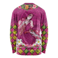 Hawaiian Lei Turtle and Plumeria Long Sleeve Shirt Polynerian Art Tattoo-Plum Pink Color LT03 - Polynesian Pride
