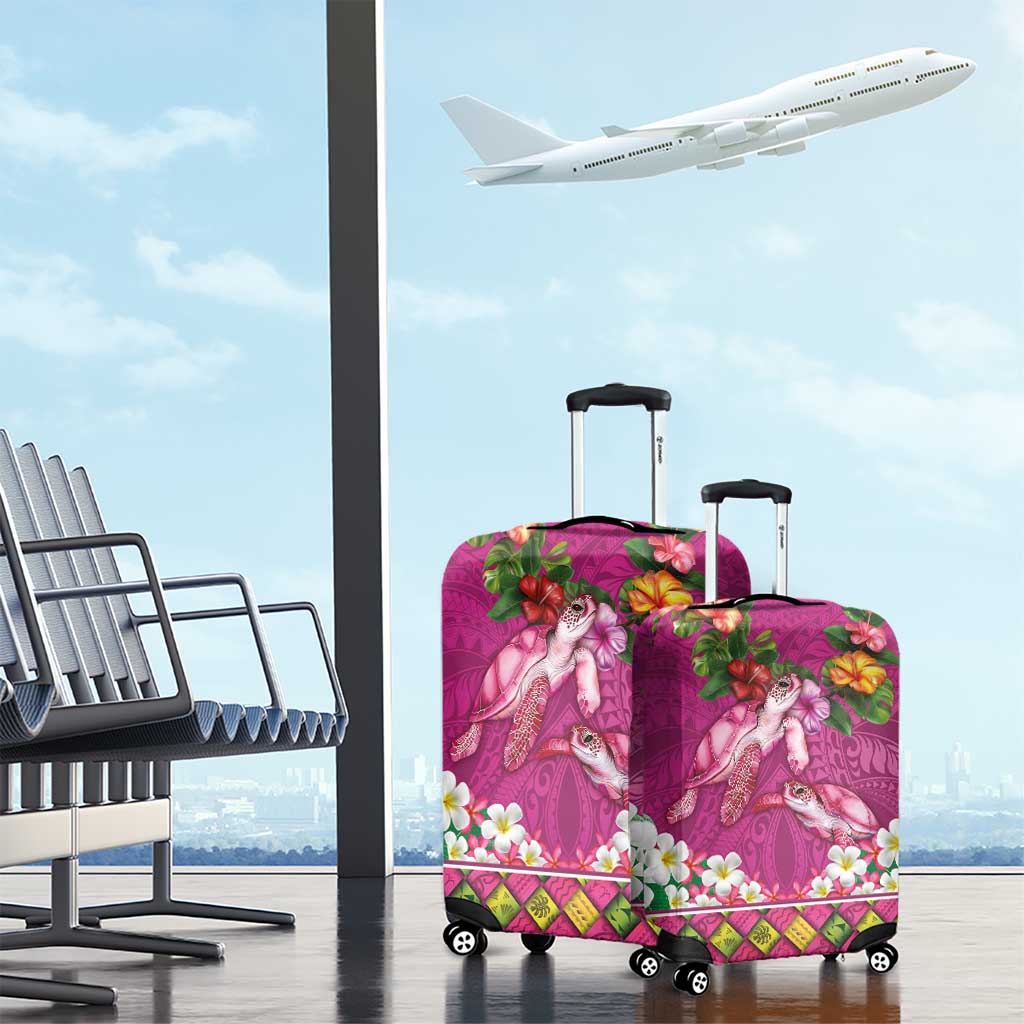 Hawaiian Lei Turtle and Plumeria Luggage Cover Polynerian Art Tattoo-Plum Pink Color LT03 - Polynesian Pride