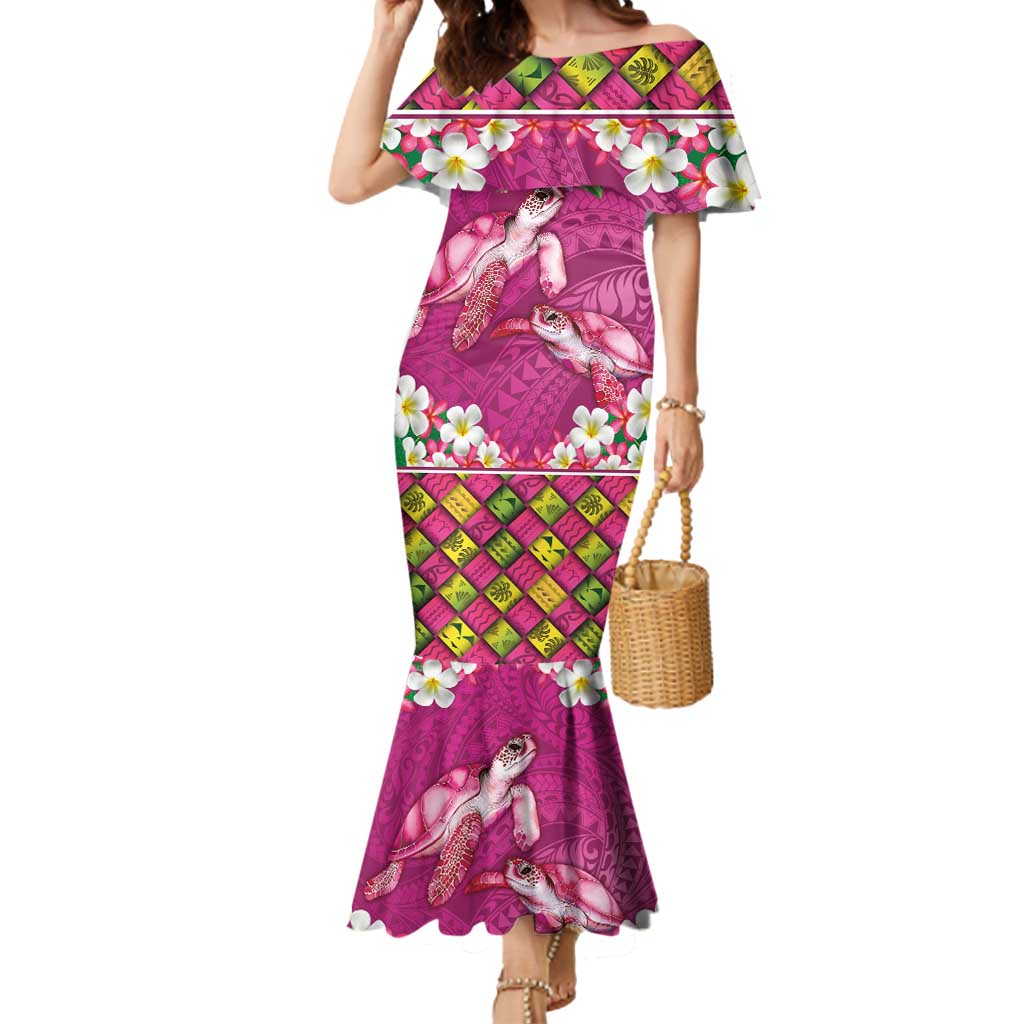 Hawaiian Lei Turtle and Plumeria Mermaid Dress Polynerian Art Tattoo-Plum Pink Color LT03 Women Pink - Polynesian Pride