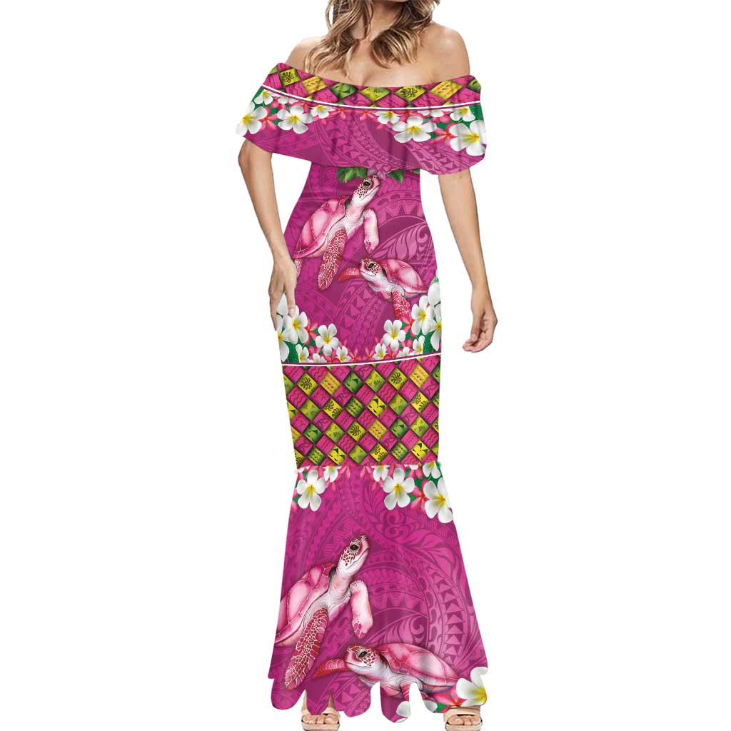 Hawaiian Lei Turtle and Plumeria Mermaid Dress Polynerian Art Tattoo-Plum Pink Color LT03 - Polynesian Pride