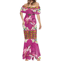 Hawaiian Lei Turtle and Plumeria Mermaid Dress Polynerian Art Tattoo-Plum Pink Color LT03 - Polynesian Pride