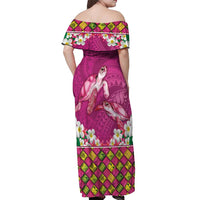 Hawaiian Lei Turtle and Plumeria Off Shoulder Maxi Dress Polynerian Art Tattoo-Plum Pink Color LT03 - Polynesian Pride