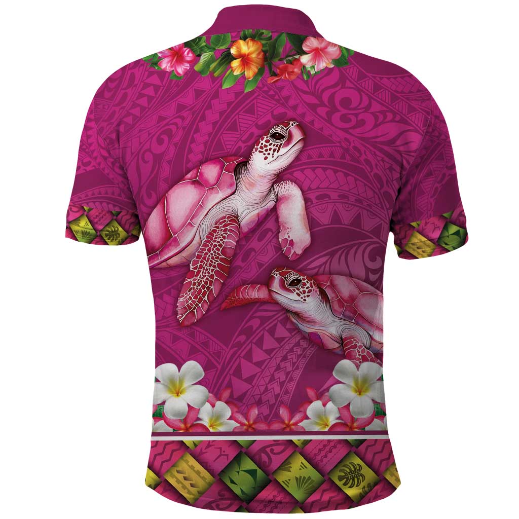 Hawaiian Lei Turtle and Plumeria Polo Shirt Polynerian Art Tattoo-Plum Pink Color LT03 - Polynesian Pride