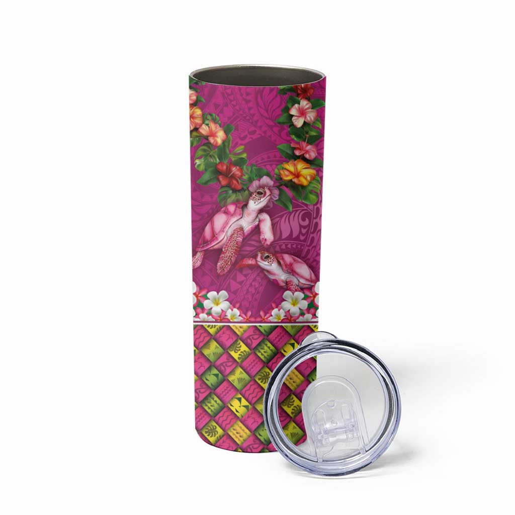 Hawaiian Lei Turtle and Plumeria Skinny Tumbler Polynerian Art Tattoo-Plum Pink Color LT03 - Polynesian Pride