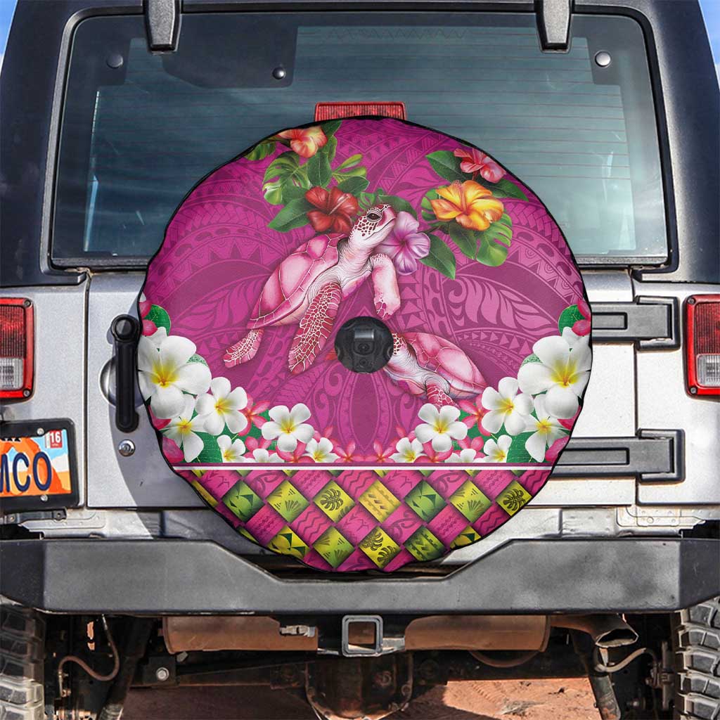 Hawaiian Lei Turtle and Plumeria Spare Tire Cover Polynerian Art Tattoo-Plum Pink Color LT03 Pink - Polynesian Pride