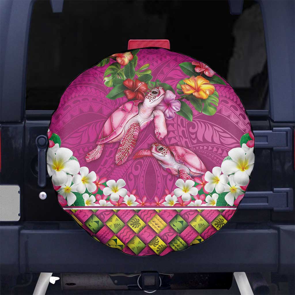 Hawaiian Lei Turtle and Plumeria Spare Tire Cover Polynerian Art Tattoo-Plum Pink Color LT03 No hole Pink - Polynesian Pride