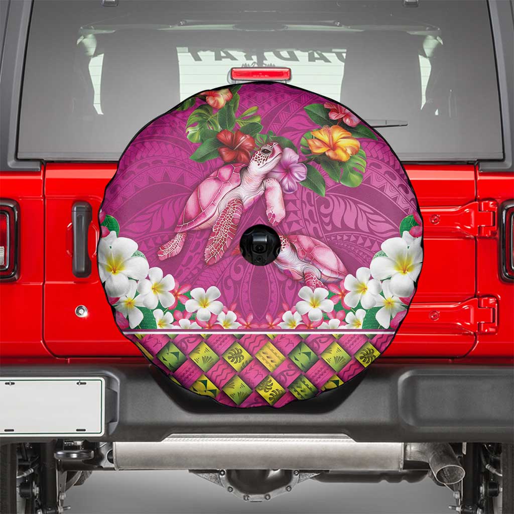 Hawaiian Lei Turtle and Plumeria Spare Tire Cover Polynerian Art Tattoo-Plum Pink Color LT03 - Polynesian Pride
