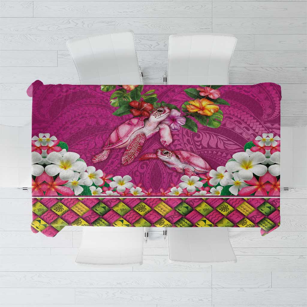 Hawaiian Lei Turtle and Plumeria Tablecloth Polynerian Art Tattoo-Plum Pink Color LT03 Pink - Polynesian Pride