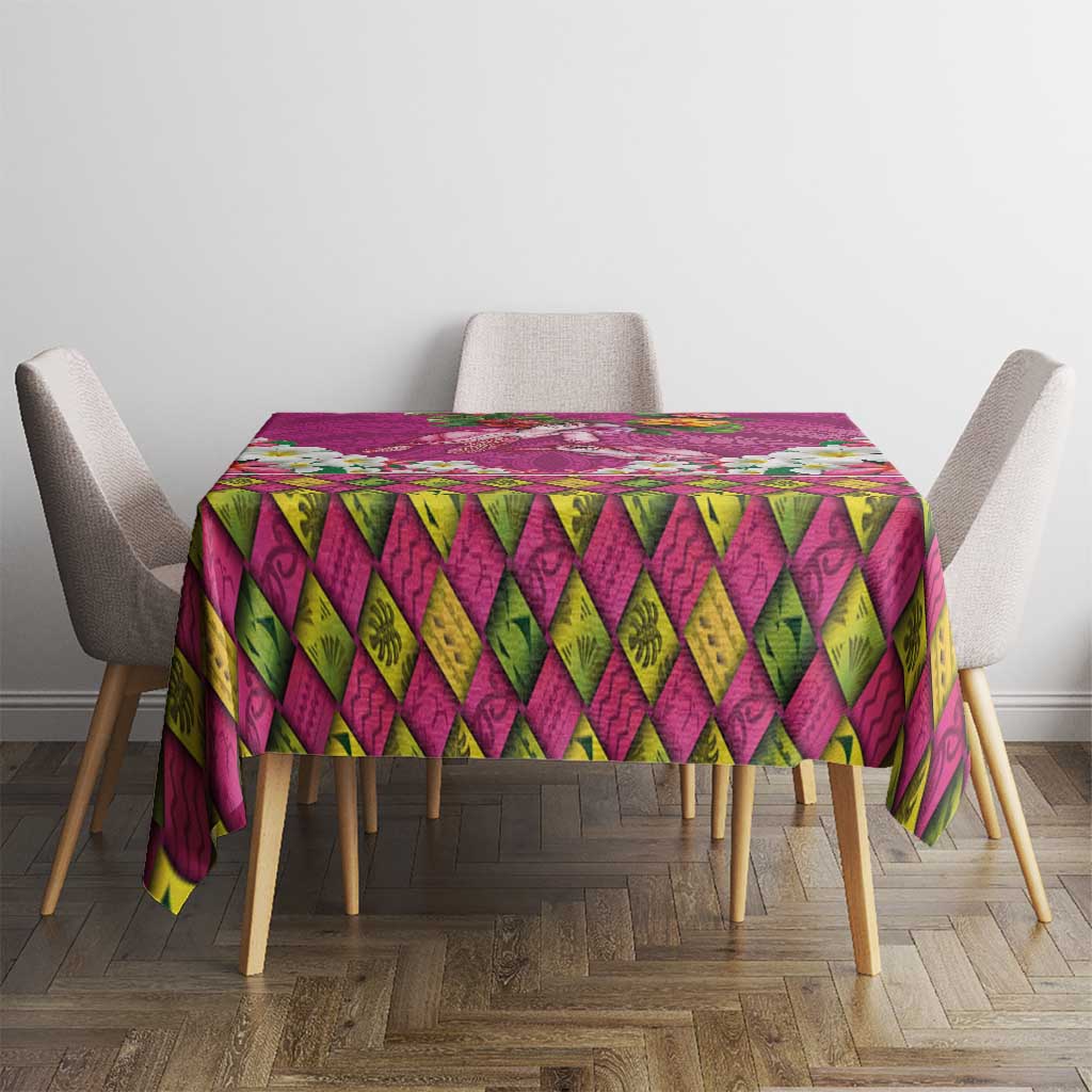 Hawaiian Lei Turtle and Plumeria Tablecloth Polynerian Art Tattoo-Plum Pink Color LT03 - Polynesian Pride