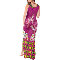 Hawaiian Lei Turtle and Plumeria Tank Maxi Dress Polynerian Art Tattoo-Plum Pink Color LT03 - Polynesian Pride