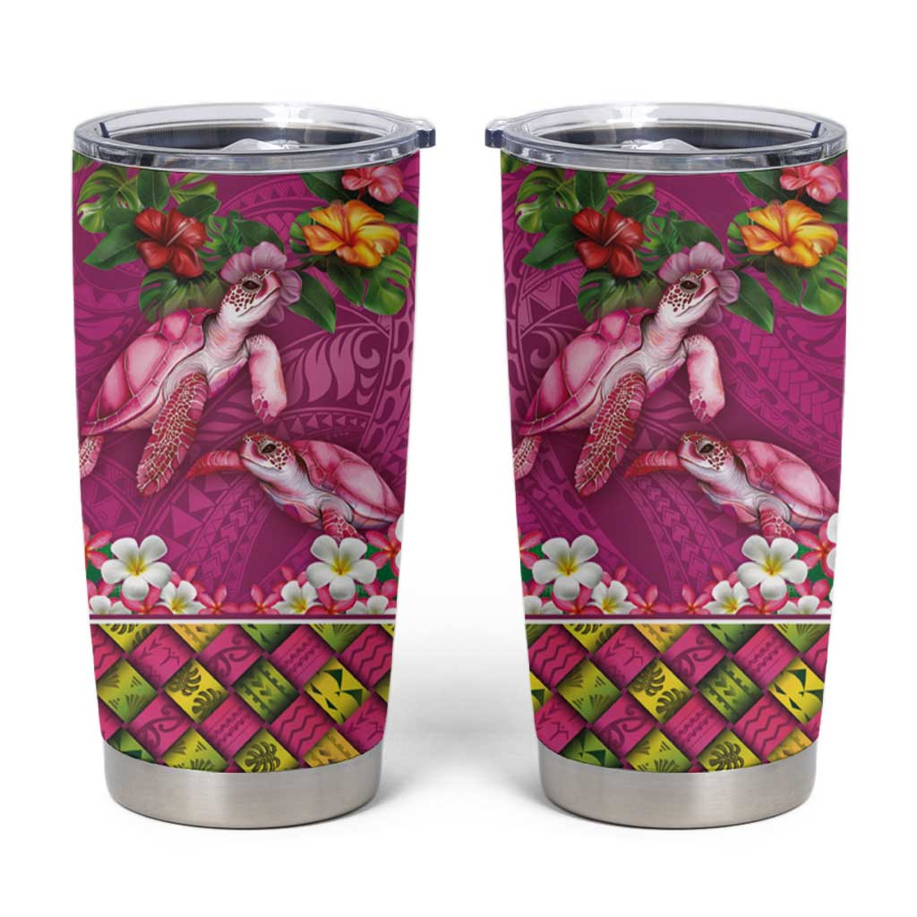 Hawaiian Lei Turtle and Plumeria Tumbler Cup Polynerian Art Tattoo-Plum Pink Color LT03 Pink - Polynesian Pride