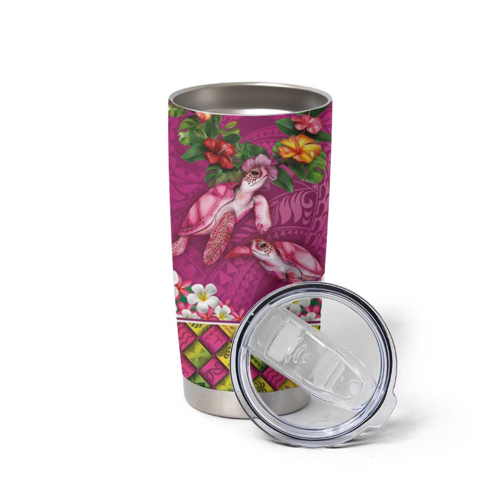 Hawaiian Lei Turtle and Plumeria Tumbler Cup Polynerian Art Tattoo-Plum Pink Color LT03 - Polynesian Pride