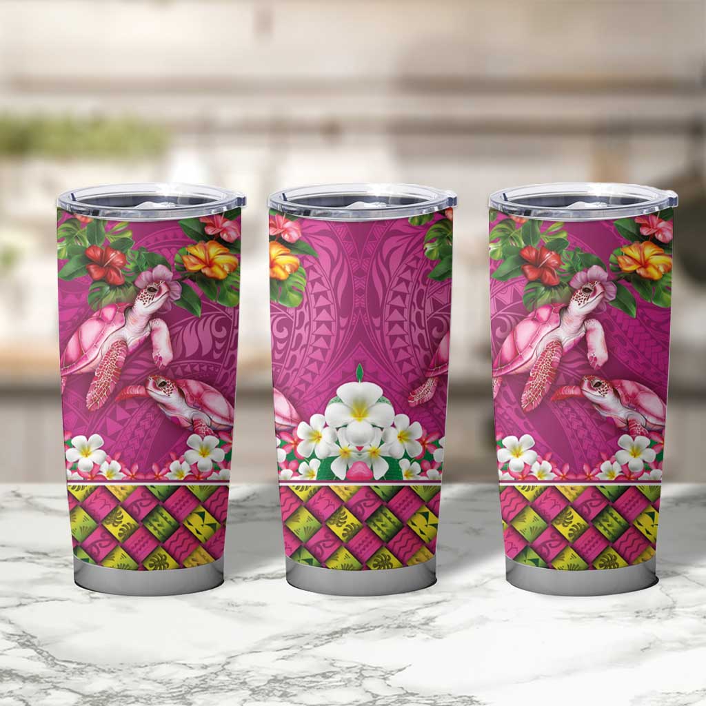 Hawaiian Lei Turtle and Plumeria Tumbler Cup Polynerian Art Tattoo-Plum Pink Color LT03 - Polynesian Pride