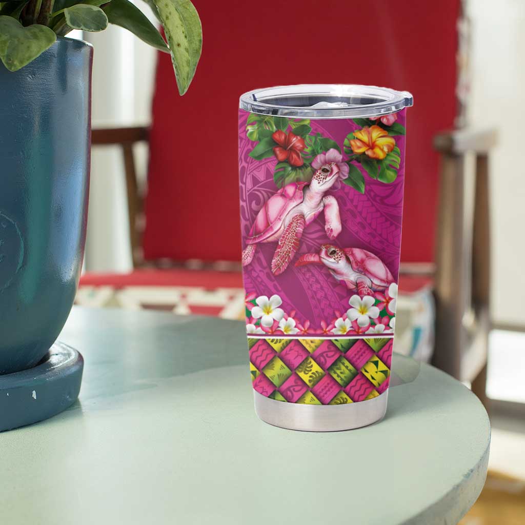 Hawaiian Lei Turtle and Plumeria Tumbler Cup Polynerian Art Tattoo-Plum Pink Color LT03 - Polynesian Pride
