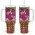 Hawaiian Lei Turtle and Plumeria Tumbler With Handle Polynerian Art Tattoo-Plum Pink Color