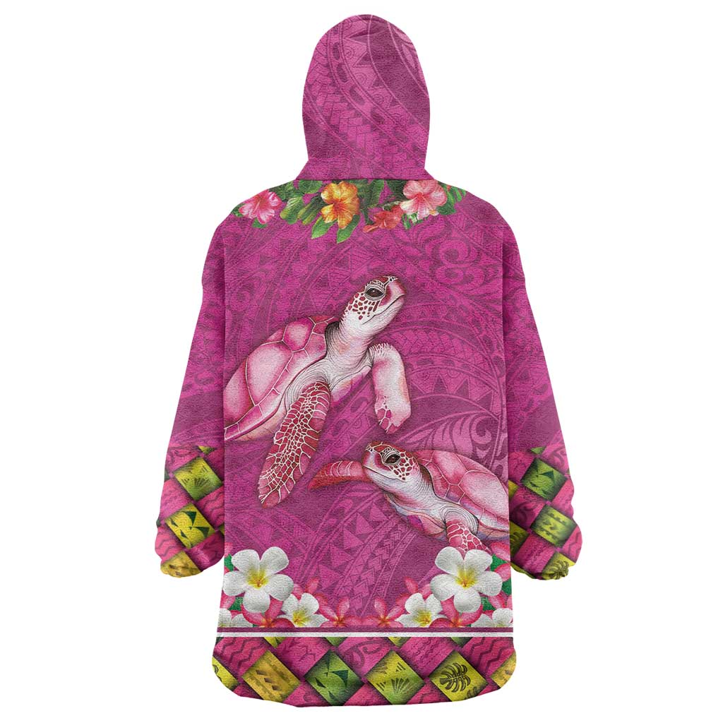 Hawaiian Lei Turtle and Plumeria Wearable Blanket Hoodie Polynerian Art Tattoo-Plum Pink Color LT03 - Polynesian Pride