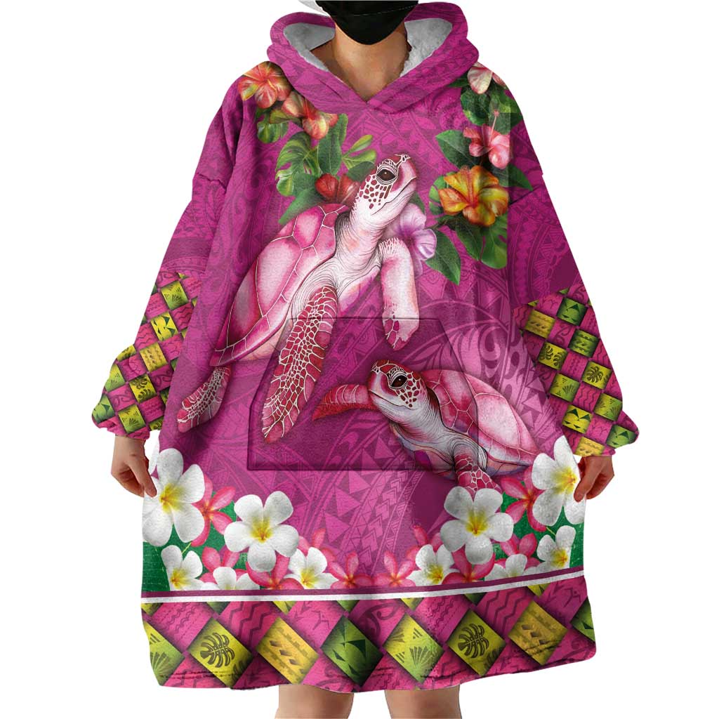 Hawaiian Lei Turtle and Plumeria Wearable Blanket Hoodie Polynerian Art Tattoo-Plum Pink Color LT03 - Polynesian Pride