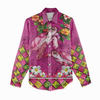 Hawaiian Lei Turtle and Plumeria Women Casual Shirt Polynerian Art Tattoo-Plum Pink Color LT03 - Polynesian Pride