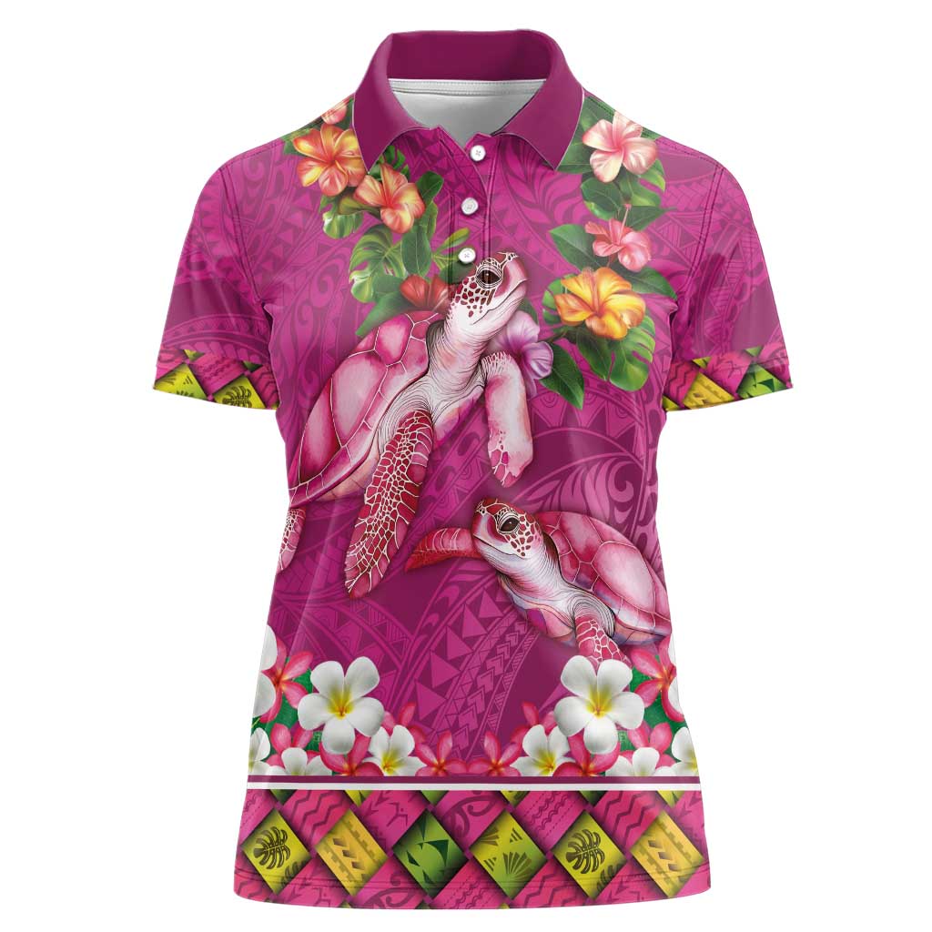 Hawaiian Lei Turtle and Plumeria Women Polo Shirt Polynerian Art Tattoo-Plum Pink Color LT03 Female Pink - Polynesian Pride