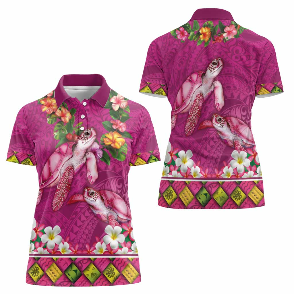Hawaiian Lei Turtle and Plumeria Women Polo Shirt Polynerian Art Tattoo-Plum Pink Color LT03 - Polynesian Pride