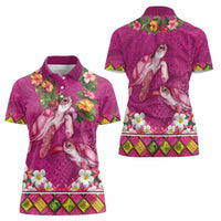 Hawaiian Lei Turtle and Plumeria Women Polo Shirt Polynerian Art Tattoo-Plum Pink Color LT03 - Polynesian Pride