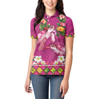 Hawaiian Lei Turtle and Plumeria Women Polo Shirt Polynerian Art Tattoo-Plum Pink Color LT03 - Polynesian Pride