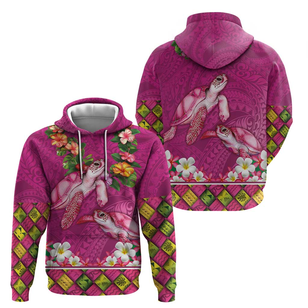 Hawaiian Lei Turtle and Plumeria Zip Hoodie Polynerian Art Tattoo-Plum Pink Color LT03 - Polynesian Pride
